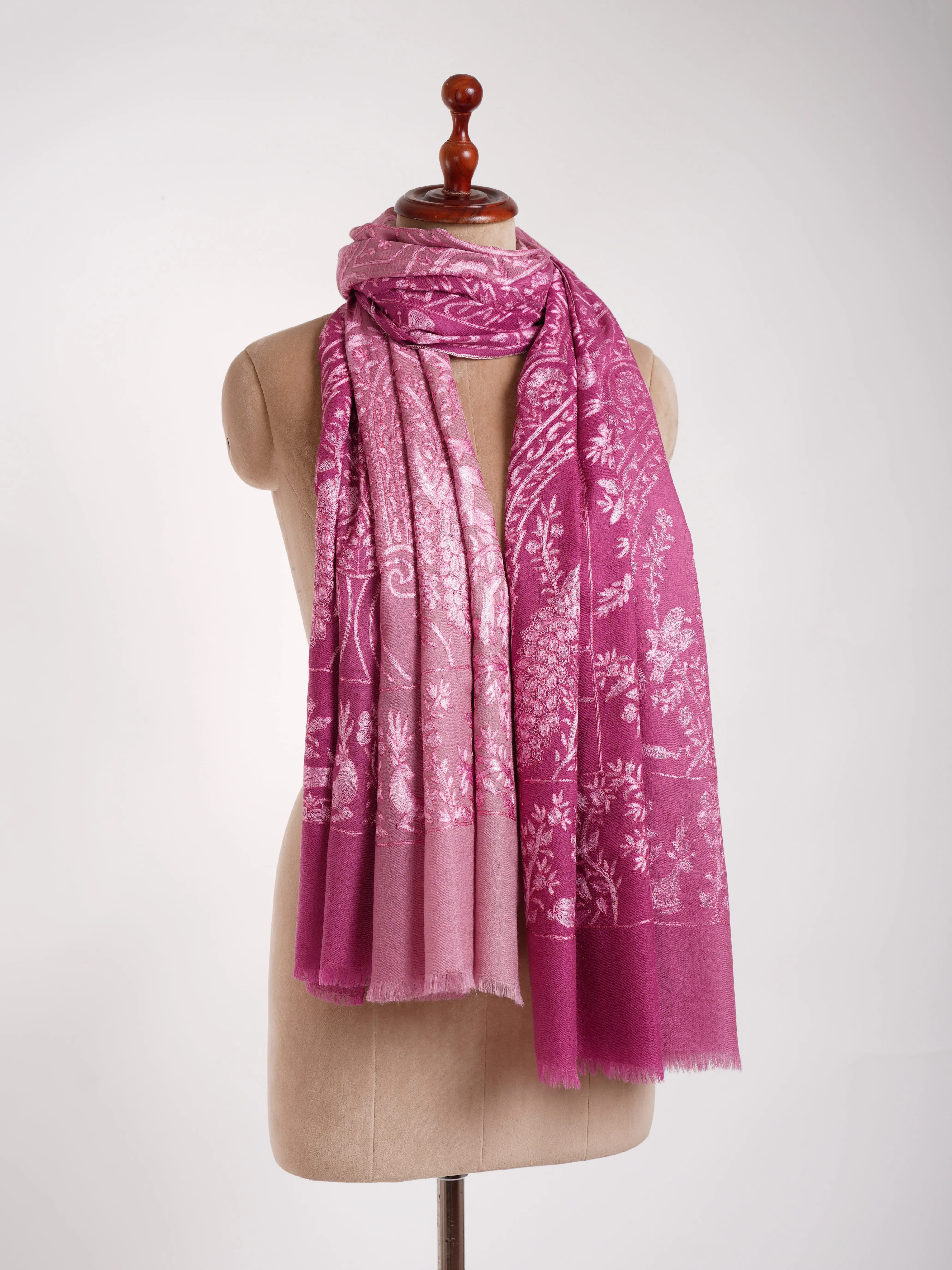 Ombre Hand Hook Embroidered Pashmina Shawl Beetroot Purple