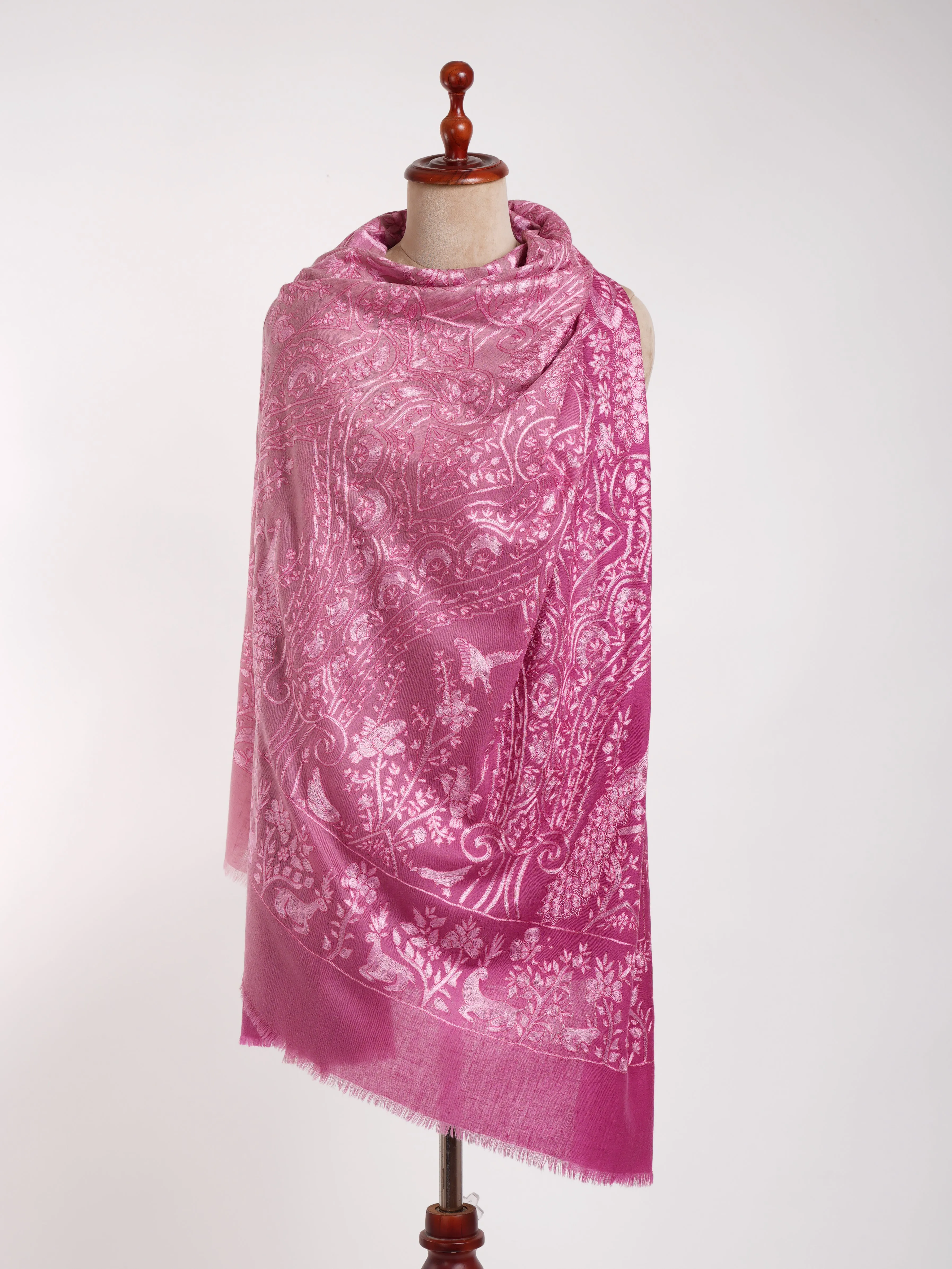 Ombre Hand Hook Embroidered Pashmina Shawl Beetroot Purple