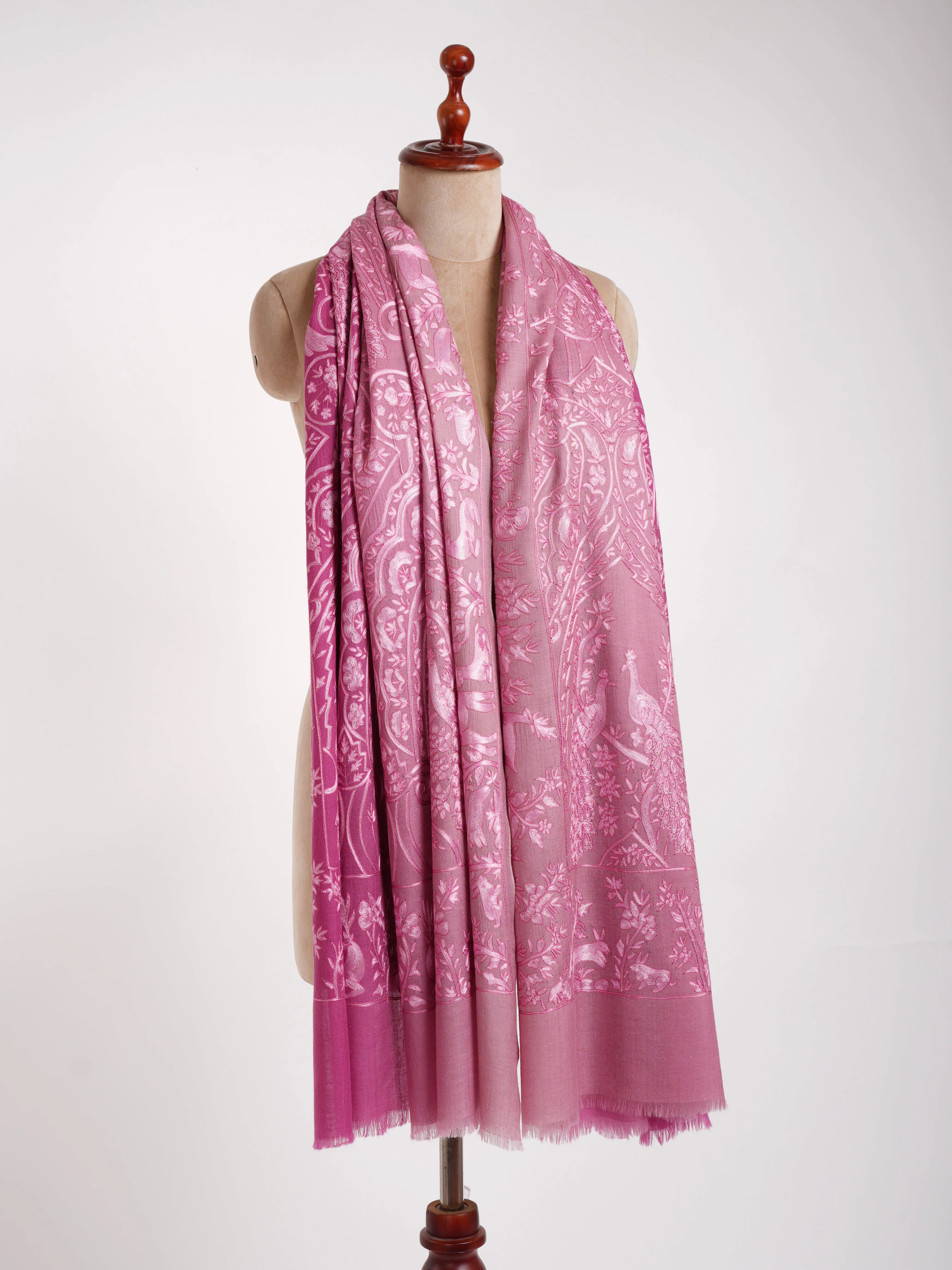 Ombre Hand Hook Embroidered Pashmina Shawl Beetroot Purple