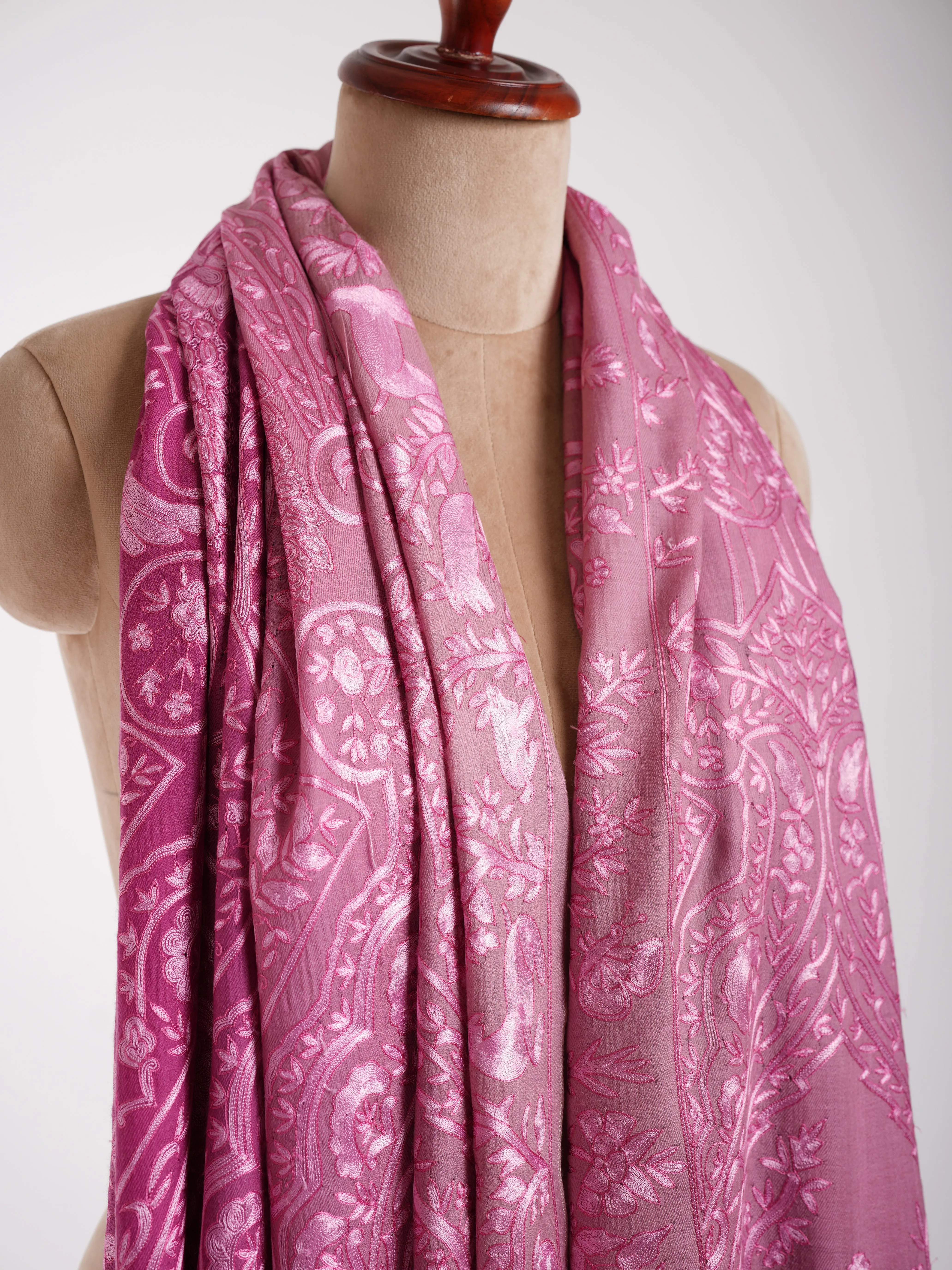 Ombre Hand Hook Embroidered Pashmina Shawl Beetroot Purple