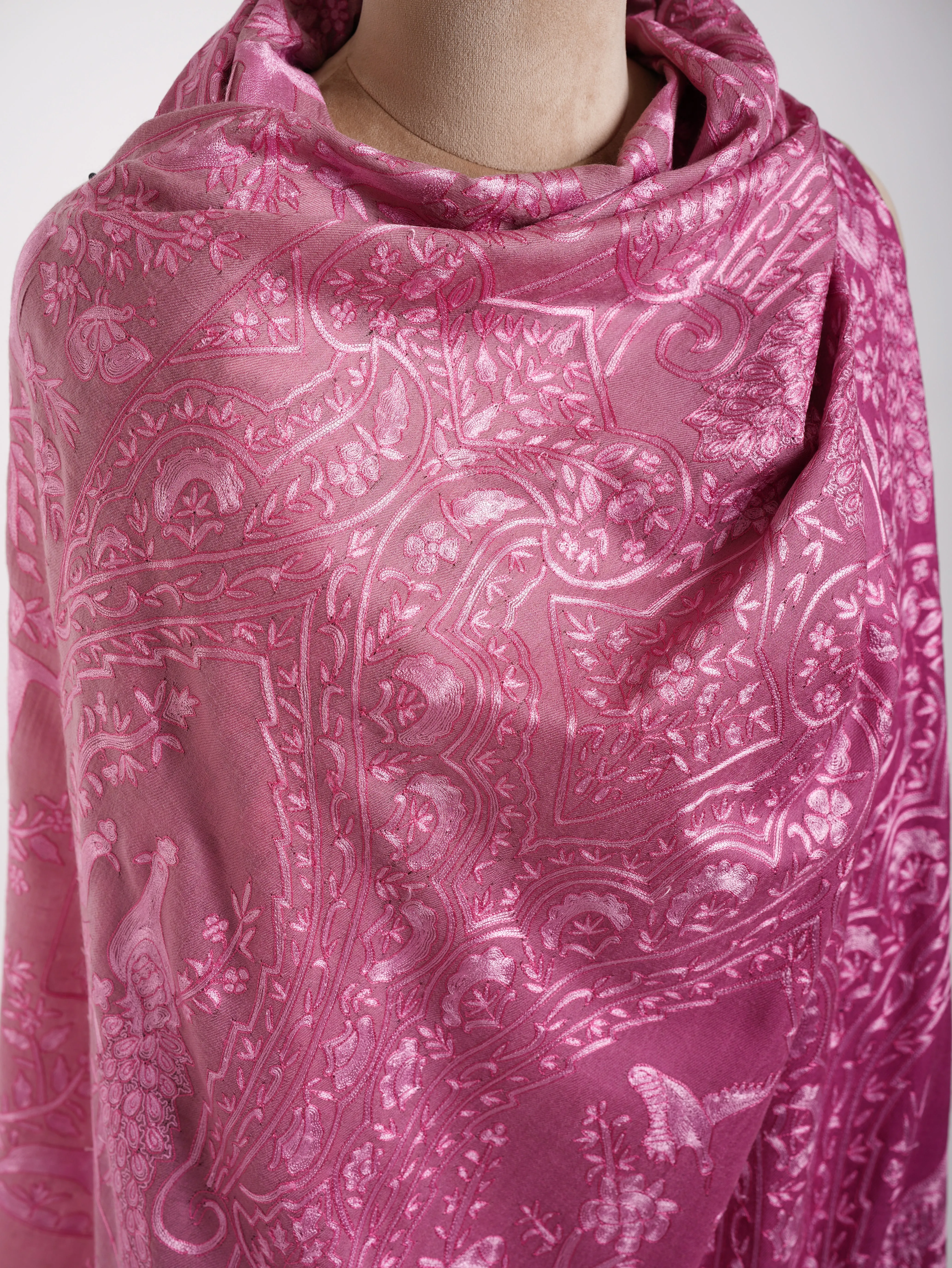 Ombre Hand Hook Embroidered Pashmina Shawl Beetroot Purple