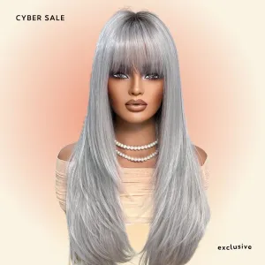 Ombre Silver Grey Fringe Wig