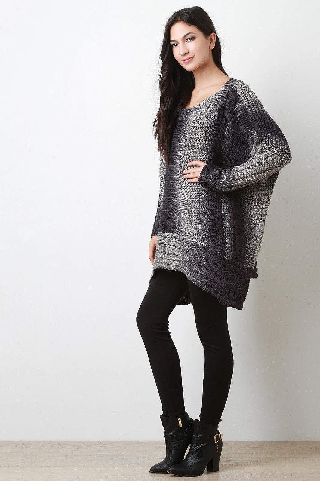 Ombre Stripes Mixed Knit High-Low Sweater