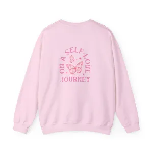 On A Self love Journey Front and back Double sided shirt Self Love club Happiness Unisex Heavy Blend™ Crewneck Sweatshirt