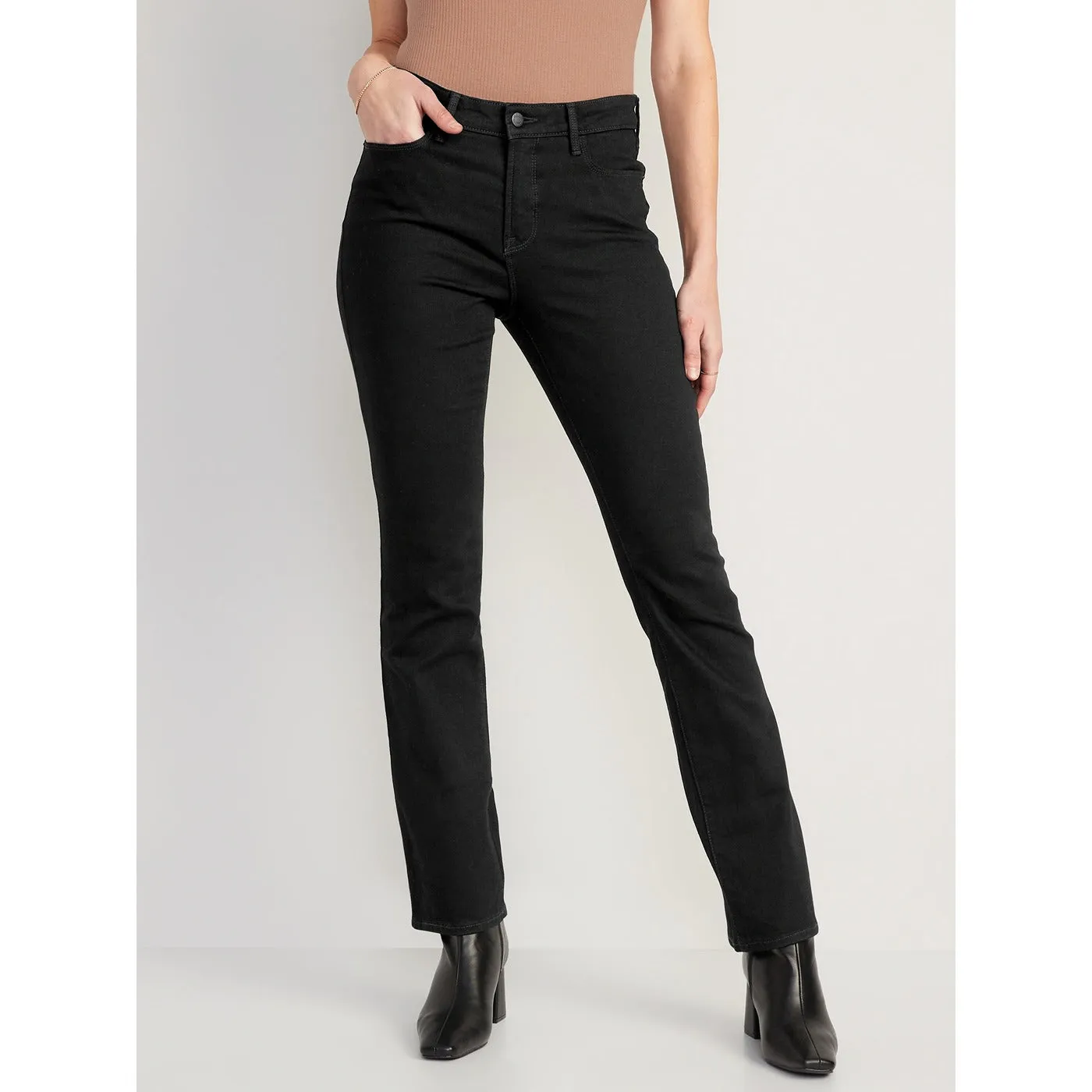 ON Button Fly Boot Cut Black High Jeans