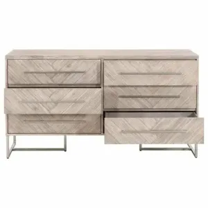 On Stand Mosaic 6-Drawer Double Dresser Acacia Brushed Steel