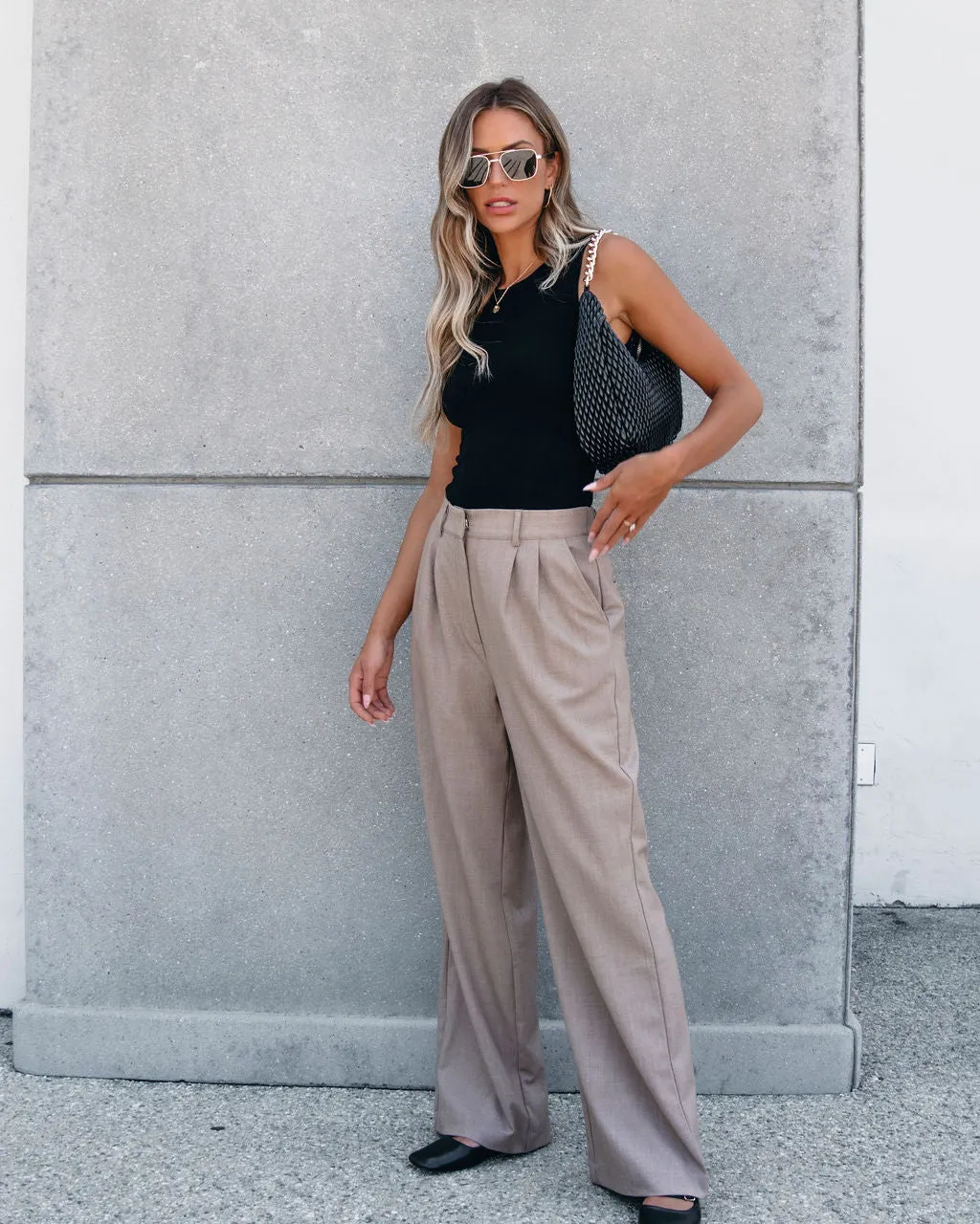 On Your Way Neutral Beige Pleated Trousers - FINAL SALE