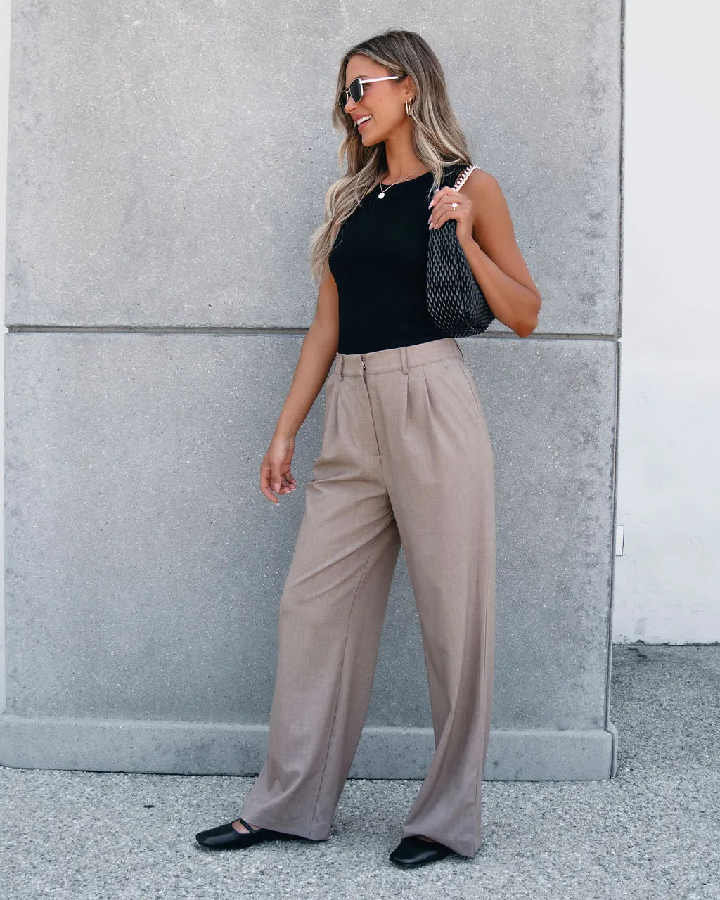 On Your Way Neutral Beige Pleated Trousers - FINAL SALE