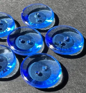 One 1920s Glowing Azure Blue Glass Button - 19mm wide