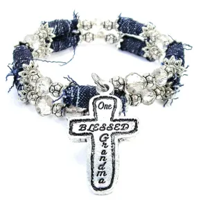 One Blessed Grandma Blue Jean Beaded Wrap Bracelet