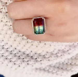 One of a Kind Green-Pink Tourmaline Ring in Rose Gold