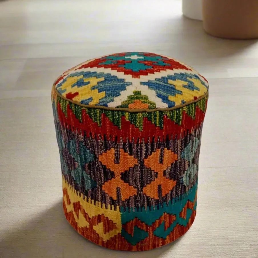 One of a Kind Kilim Rug Pouf Ottoman foot stool #24A