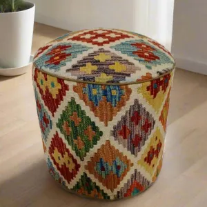 One of a Kind Kilim Rug Pouf Ottoman foot stool #56A