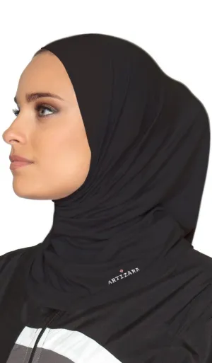 One Piece Stretch Sports Hijab - Black