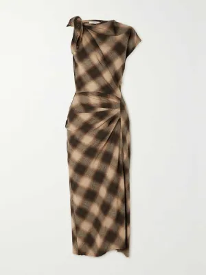 One-shoulder checked midi dress