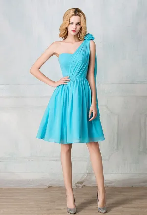 One-shoulder cocktail-length chiffon short prom dress