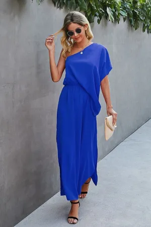 One Shoulder Royal Blue Special Occasion Ankle Length Dress