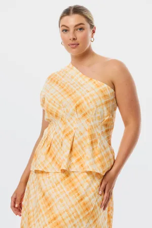 One Shoulder Top - Tangerine Check