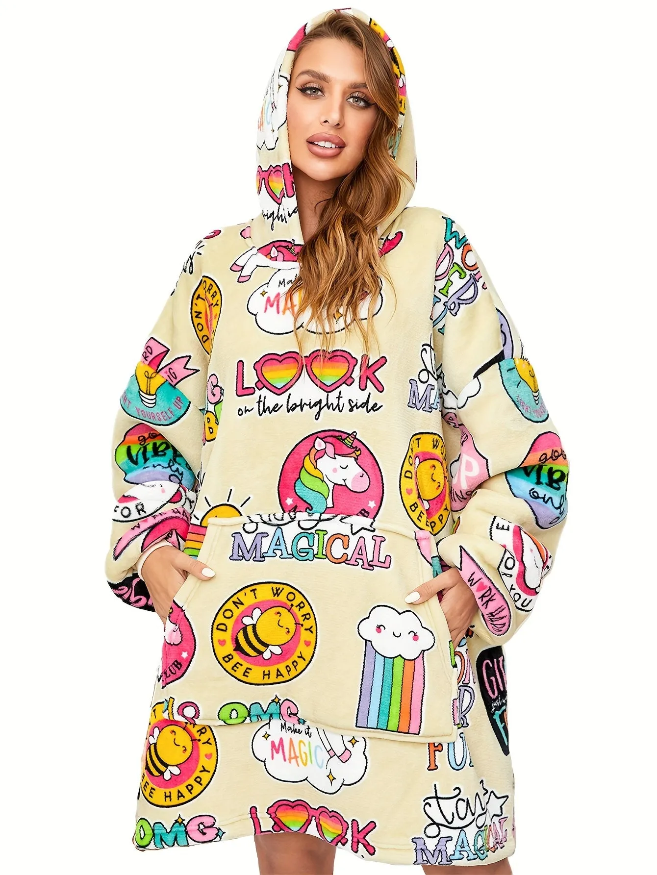 One Size Fits All Premium Plush Sherpa Blanket Hoodie - Soft, Warm, and Cozy with Pockets, Long Sleeve, and Tiger Stripe Slogan Christmas Tree Prints - Perfect for Autumn and Winter, Unisex for Women and Men