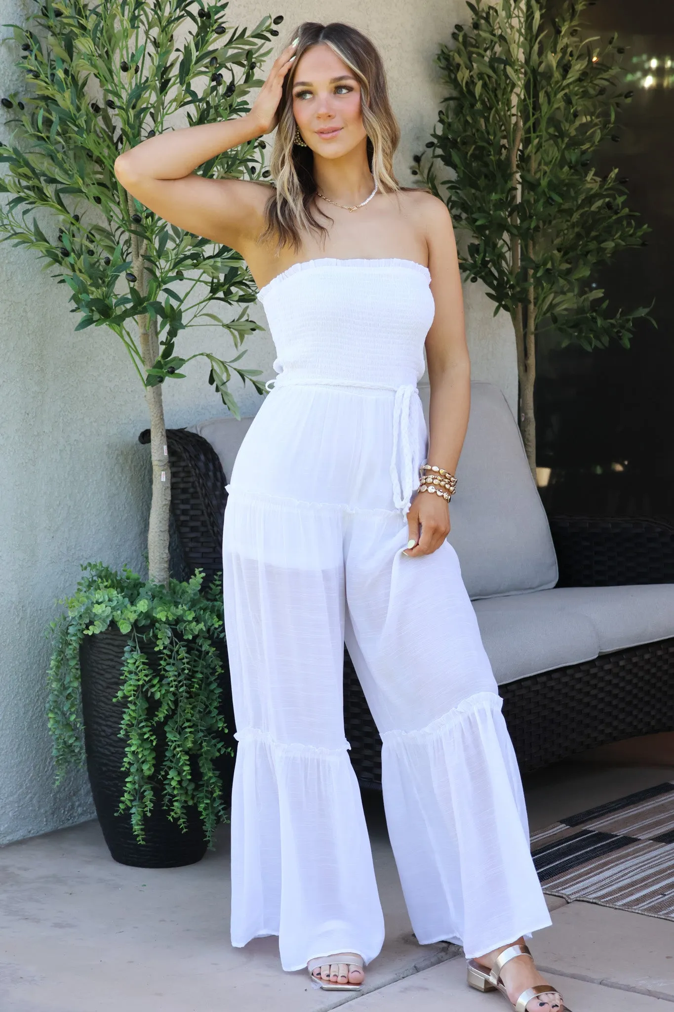 One Way Ticket Jumpsuit In White