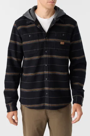 ONeill LANDMARKED STRIPE HOODED FLANNEL STANDARD FIT SHIRT - BLACK