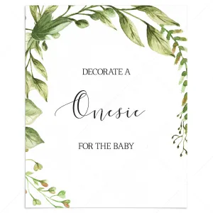 Onesie Decorating Sign Instant Download with Green Leaves