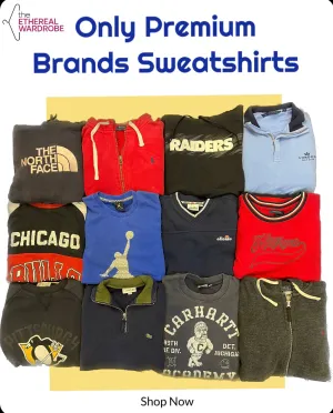 Only Premium Brand Sweatshirts including Vintage Pieces and Mostly Embroidered Logos: Carhartt, Polo Ralph Lauren, Lacoste, Quiksilver, Patagonia, The North Face, Nike, and Other Brands