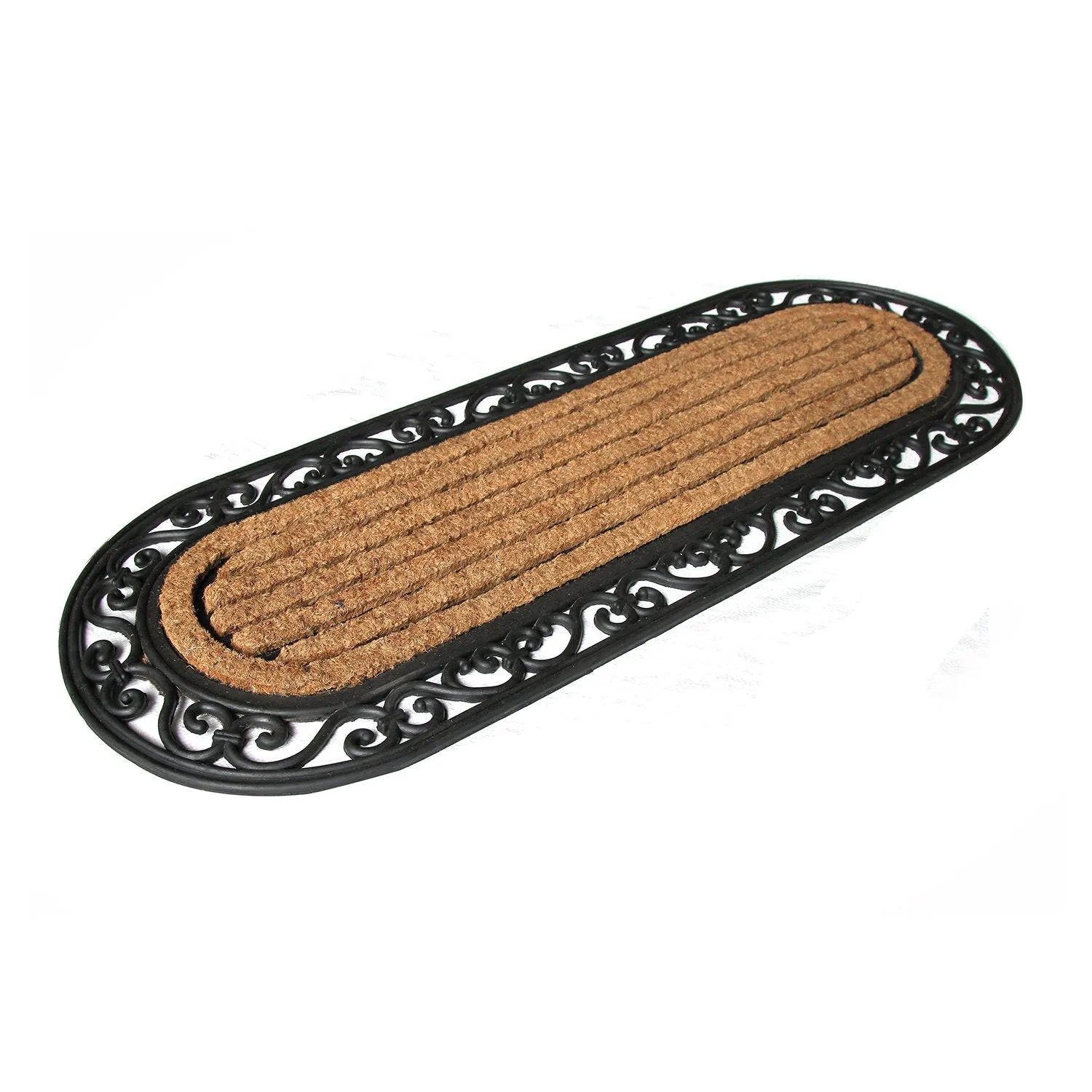 Onlymat Natural Rubber Coir Oval Doormat with Designer Border Long-Lasting, Heavy Duty, Anti-Slip PVC Backing, Large & Thick Entryway Rug for Indoor & Covered Door Entrances, Black & Brown