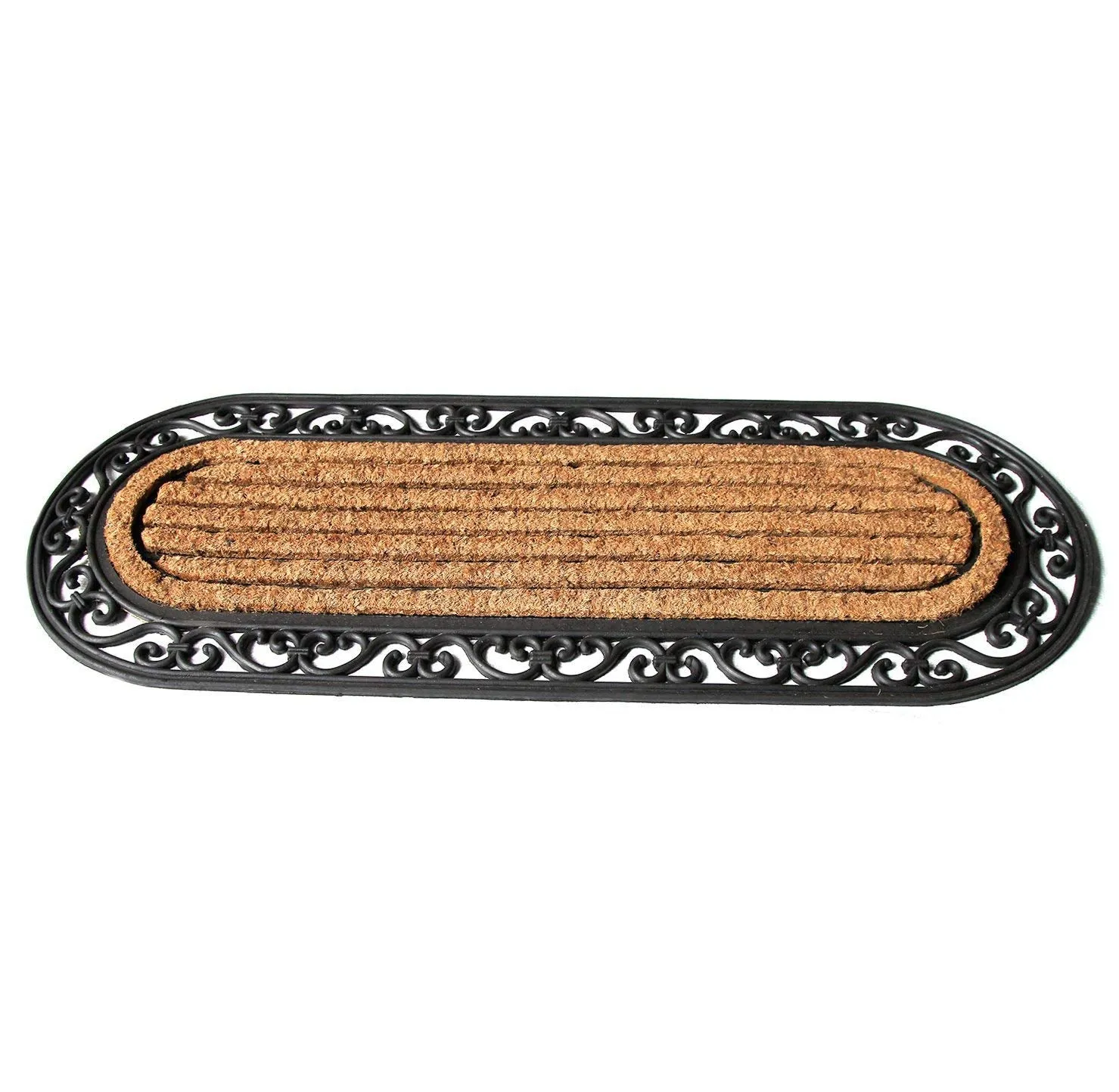 Onlymat Natural Rubber Coir Oval Doormat with Designer Border Long-Lasting, Heavy Duty, Anti-Slip PVC Backing, Large & Thick Entryway Rug for Indoor & Covered Door Entrances, Black & Brown