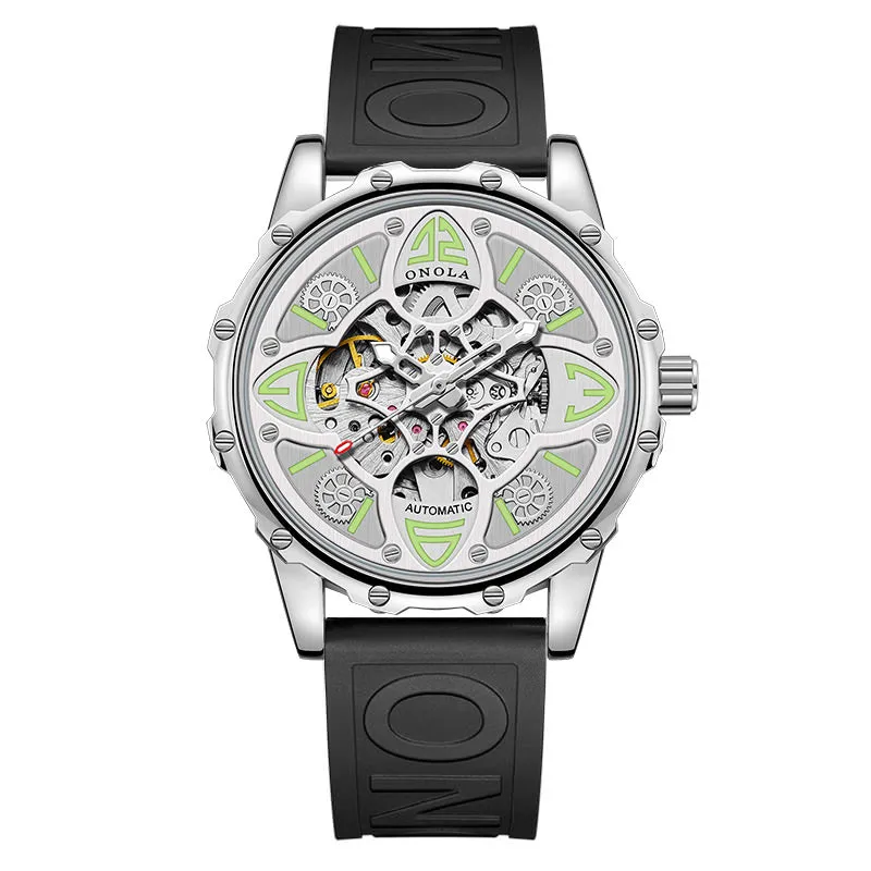 ONOLA 4 Leaf Clover Mechanical Skeleton Watch for Men