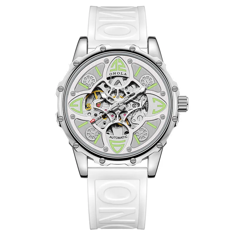 ONOLA 4 Leaf Clover Mechanical Skeleton Watch for Men