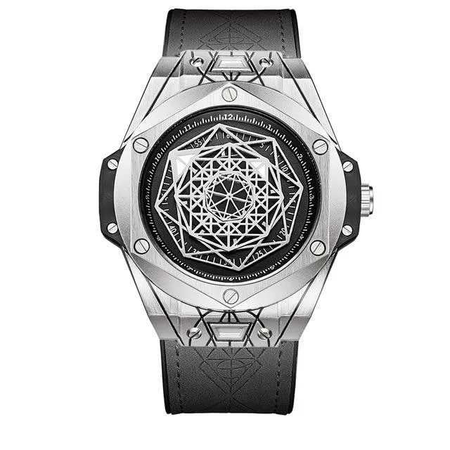 ONOLA Men's Hexagon Watch 44m Vintage Quartz w/ Amazing Rotating Hexagram