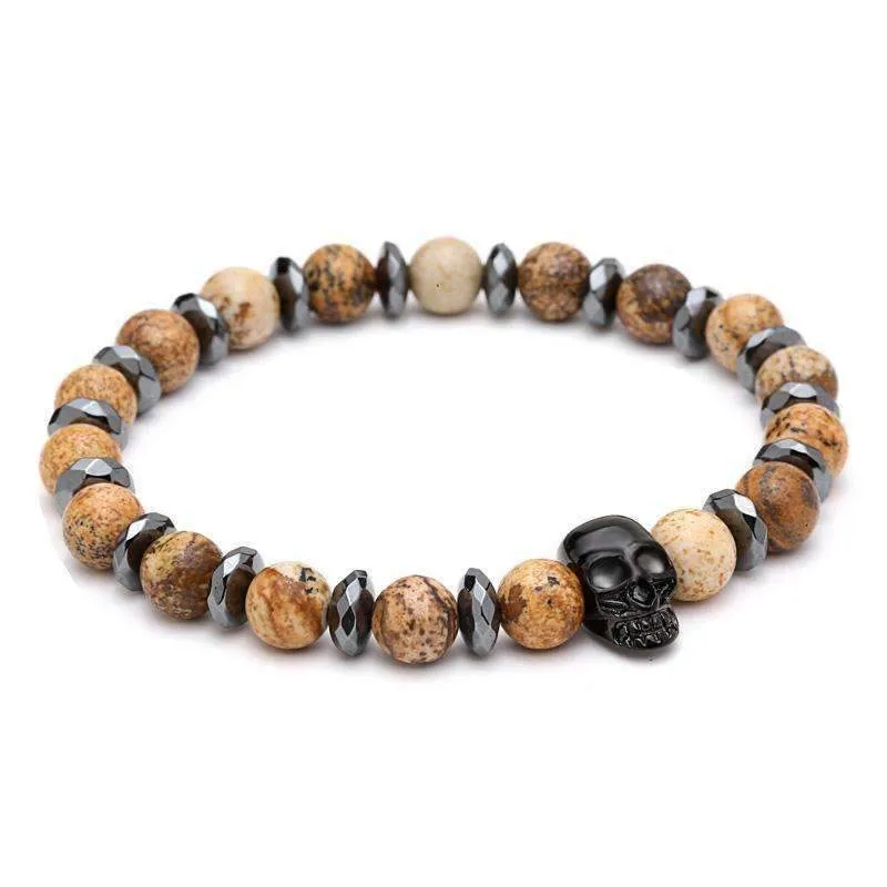 Onyx Black Skull Natural Stone Bracelet