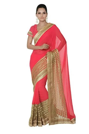 Oomph! Women's Chiffon Saree (rbss_anupa_blue_Green)