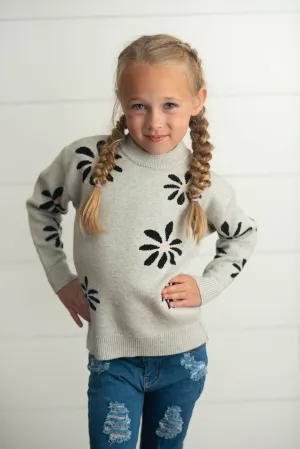 OOP Light Gray Flower Crew Neck Sweater