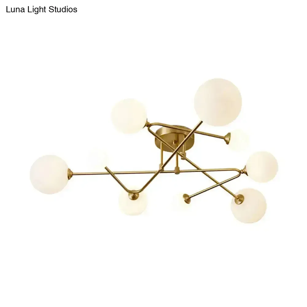 Opaline Glass Semi-Mount Ceiling Lamp in Gold for Living Room