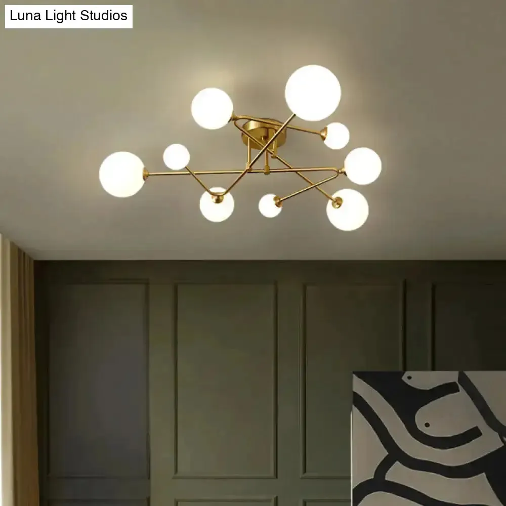 Opaline Glass Semi-Mount Ceiling Lamp in Gold for Living Room