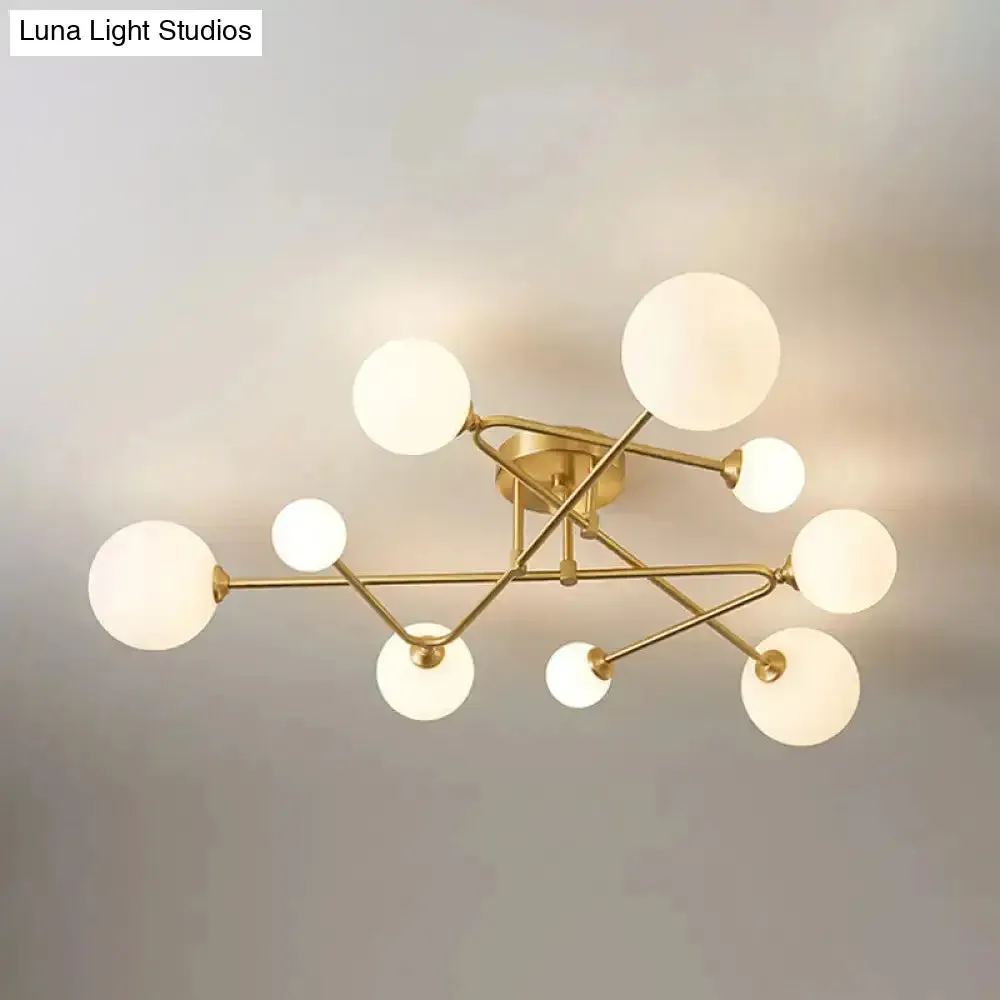 Opaline Glass Semi-Mount Ceiling Lamp in Gold for Living Room