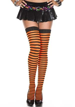 Opaque Striped [Black/Neon Orange] | THIGH HIGH