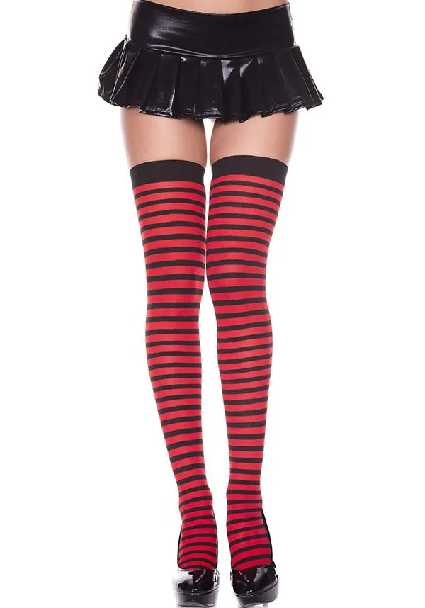 Opaque Striped [Black/Red] | THIGH HIGH