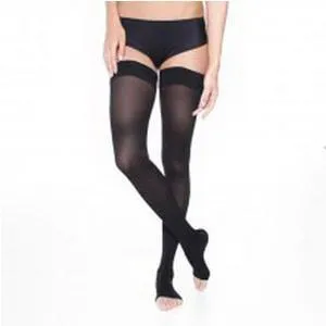 Opaque Thigh High, 20-30, Open Toe, Black, Medium