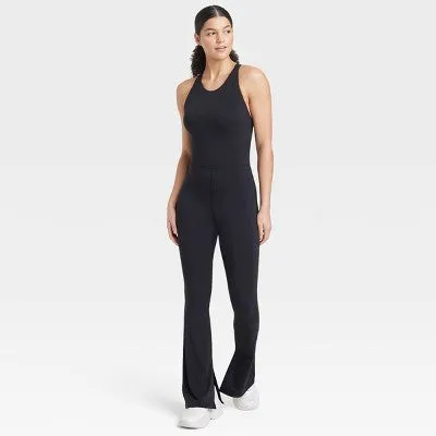 Open Box - JoyLab Women's High Neck Flare Active Bodysuits Yoga Gym Workout Jumpsuit