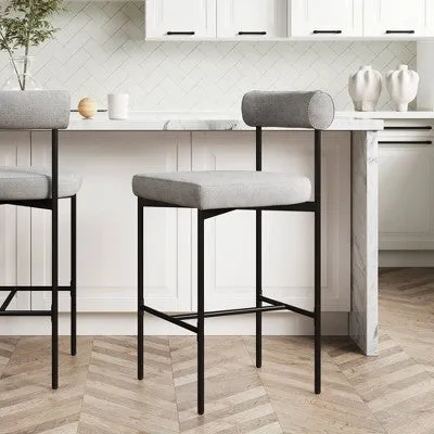 Open Box - Metal Upholstered Counter Height Barstool Feather Gray/Matte Black - Nathan James