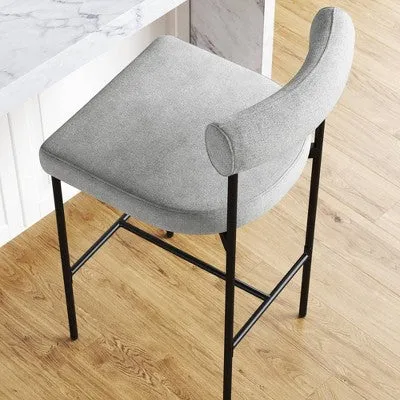 Open Box - Metal Upholstered Counter Height Barstool Feather Gray/Matte Black - Nathan James