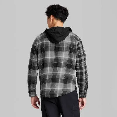 Open Box - Original Use Men's Checked Plaid Hooded Button-Down Shirt Casual Flannel Jacket