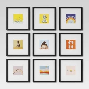 Open Box - Set of 9 Gallery Frame Set 10" x 10" Matted to 5" x 5" Black - Room Essentials