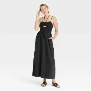 Open Box - Universal Thread Women's Smocked Cut-Out Maxi Dress Casual Sundress