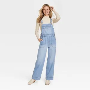 Open Box - Universal Thread Women's Wide Leg Denim Overalls Full Length Jumpsuits