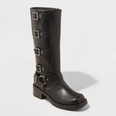 Open Box - Wild Fable Women's Faux Leather Mid Calf Riding Boots Block Heel