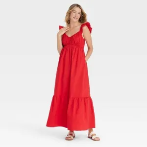 Open Box - Women's Flutter Cap Sleeve Maxi A-Line Dress - Universal Thread Red S